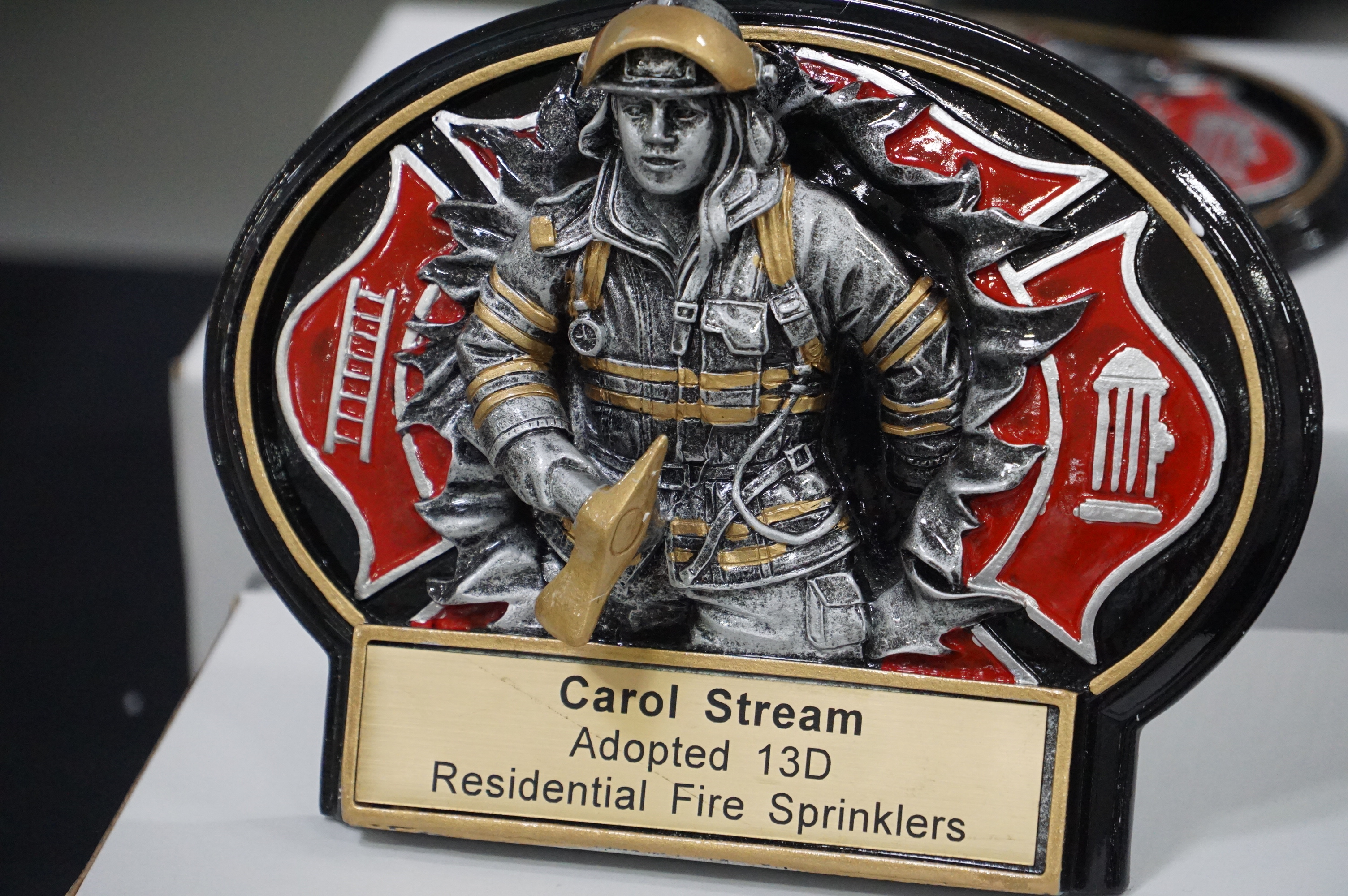 Adopted 13D Residential Fire Sprinkler Award for the town of Carol Stream.
